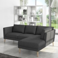 GRADE A2 - Right Hand Grey Corner 3 Seater Sofa in Fabric with Chaise - Mckinley