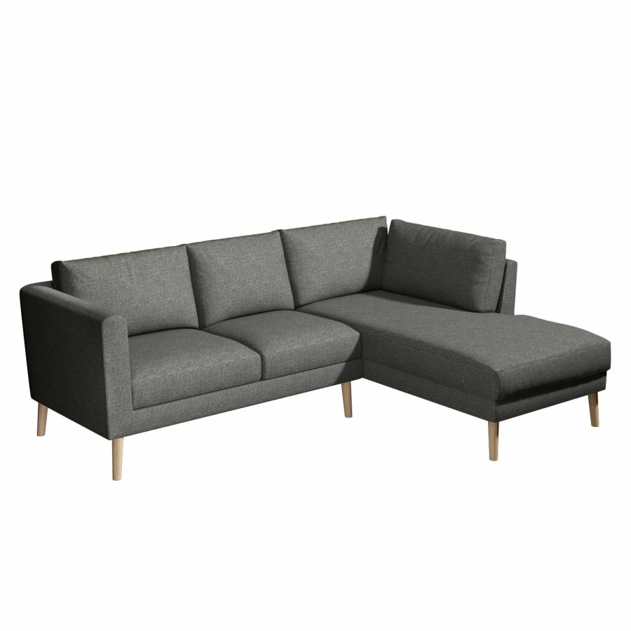 Right Hand Grey Corner 3 Seater Sofa in Fabric with Chaise - Mckinley