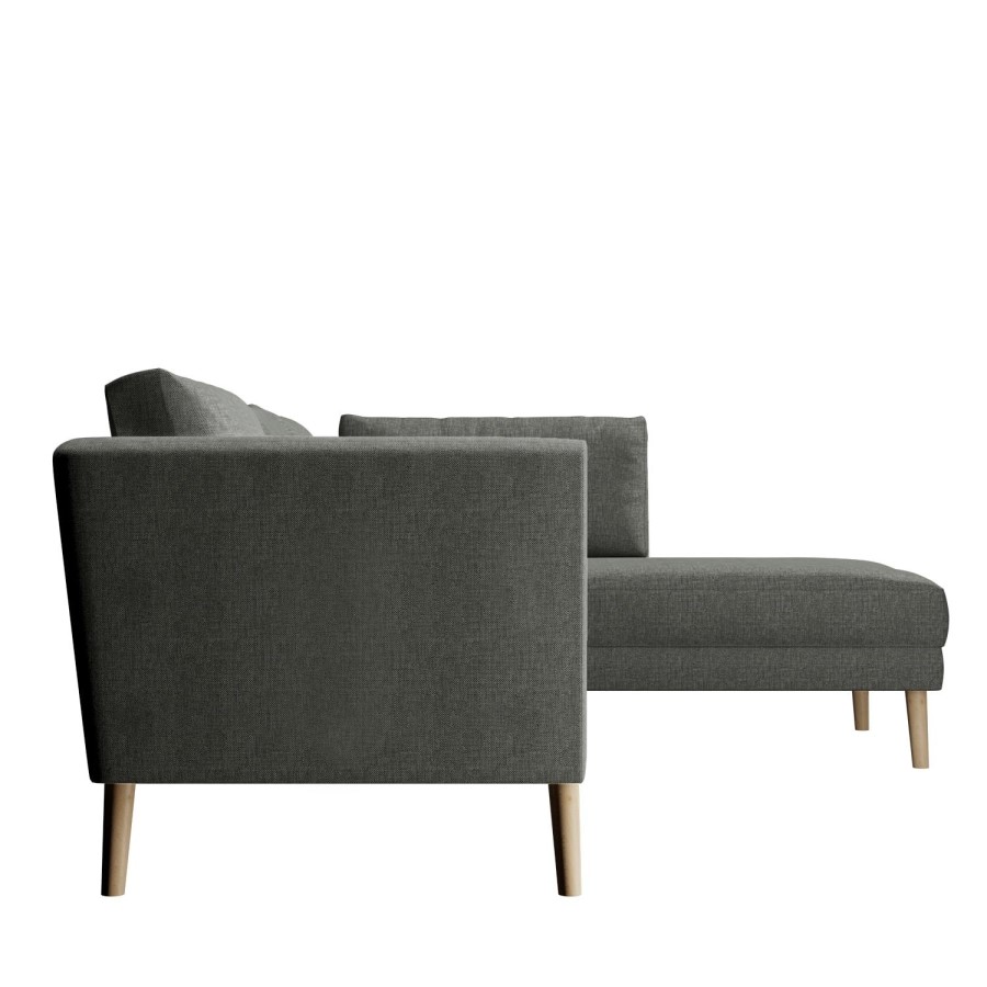 Right Hand Grey Corner 3 Seater Sofa in Fabric with Chaise - Mckinley