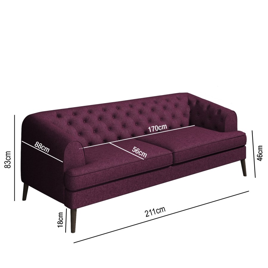Inez Purple Chesterfield Sofa - 3 Seater