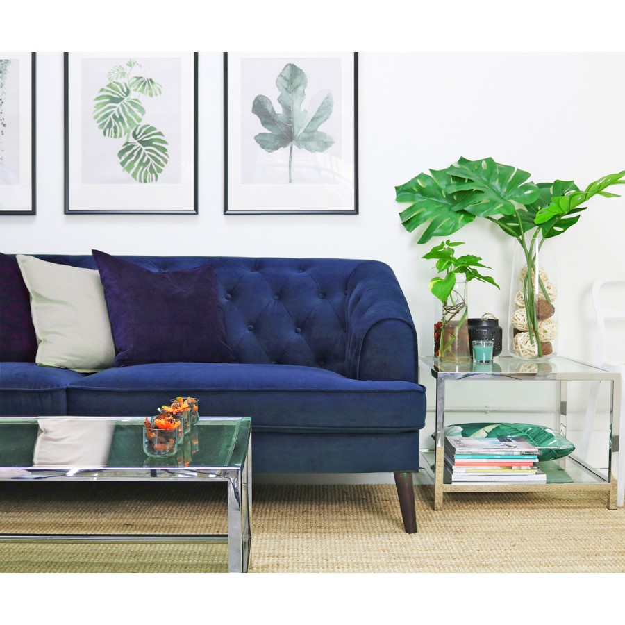 GRADE A2 - Inez Blue Velvet Chesterfield Sofa - Seats 3