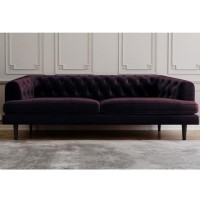 GRADE A1 - Inez Chesterfield Sofa in Aubergine Dark Purple Velvet - Seats 3
