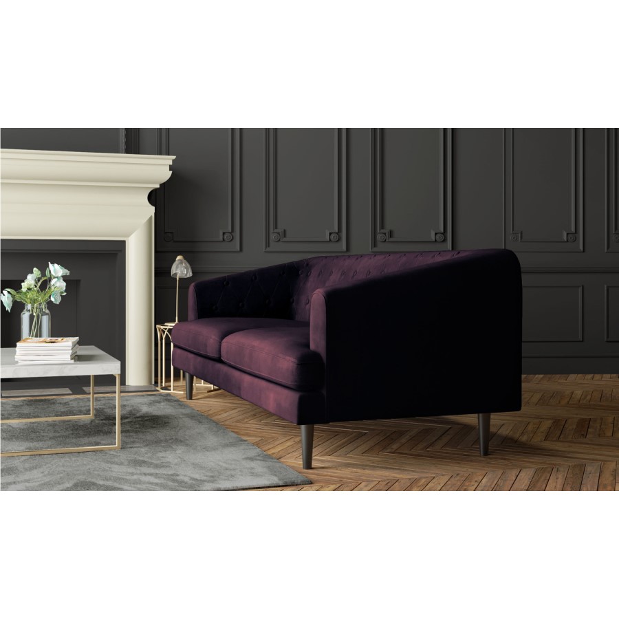 GRADE A1 - Inez Chesterfield Sofa in Aubergine Dark Purple Velvet - Seats 3