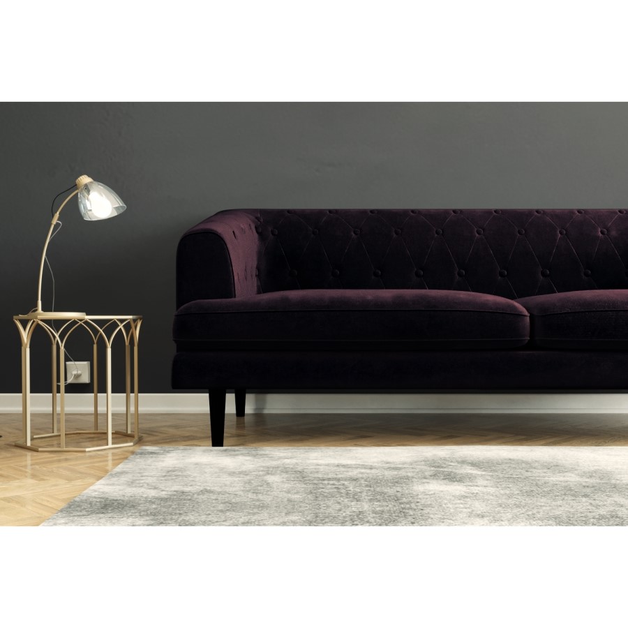 GRADE A1 - Inez Chesterfield Sofa in Aubergine Dark Purple Velvet - Seats 3