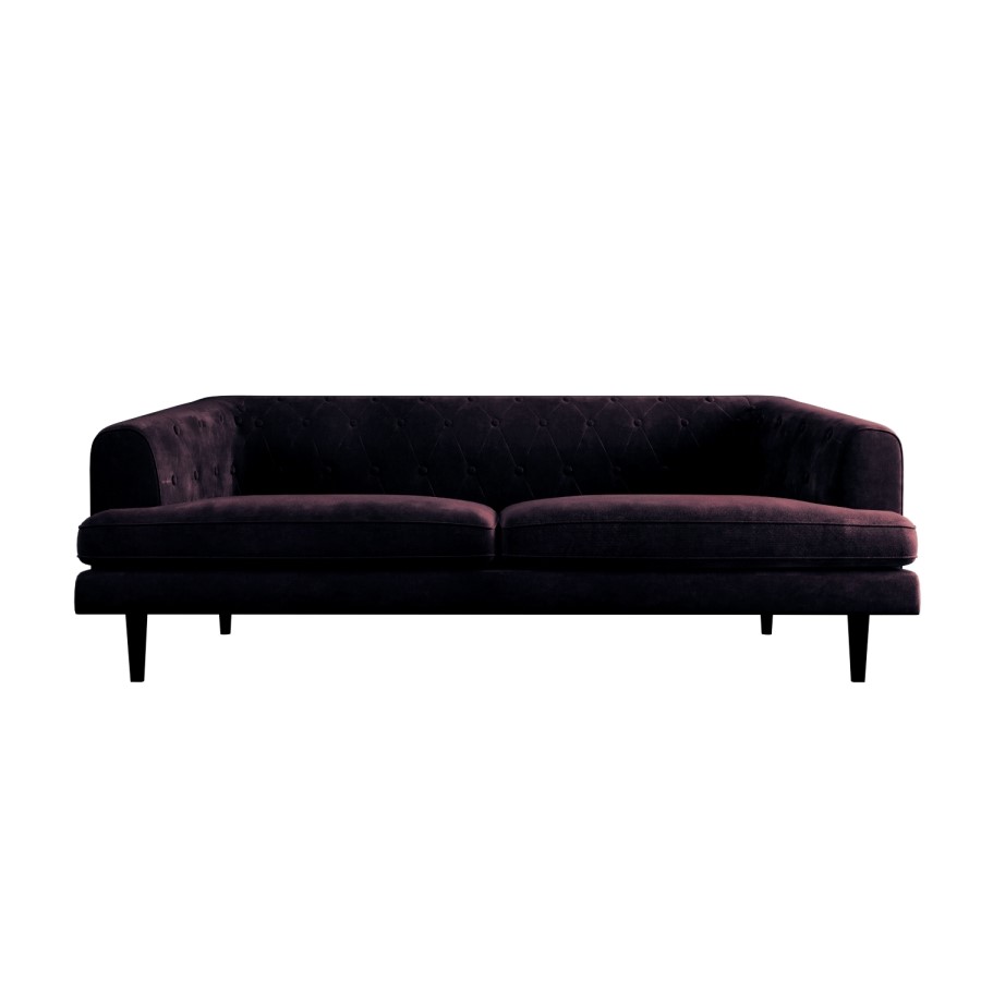 GRADE A1 - Inez Chesterfield Sofa in Aubergine Dark Purple Velvet - Seats 3