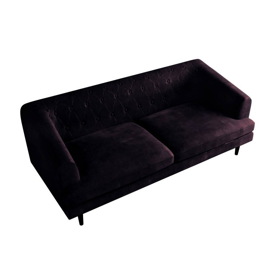 GRADE A1 - Inez Chesterfield Sofa in Aubergine Dark Purple Velvet - Seats 3
