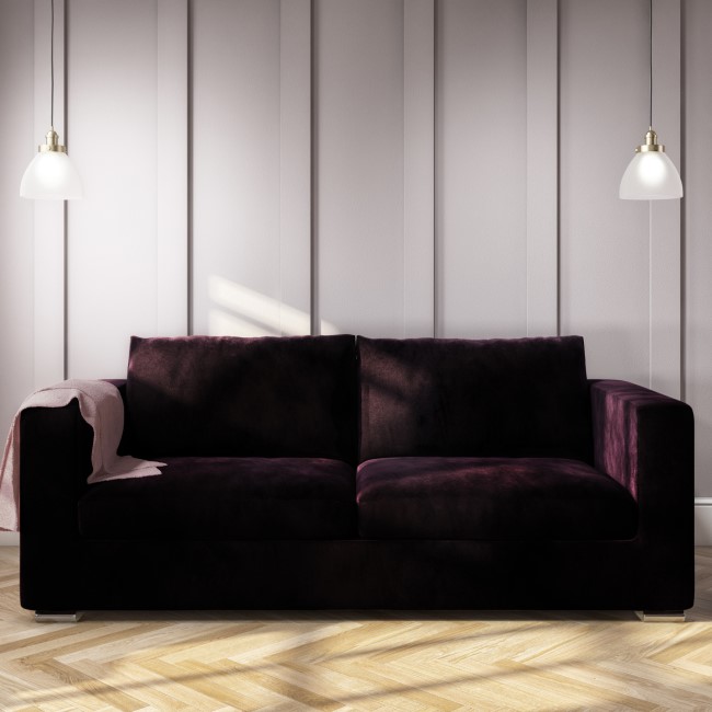 3 Seater Velvet Sofa in Dark Purple Aubergine - Clara