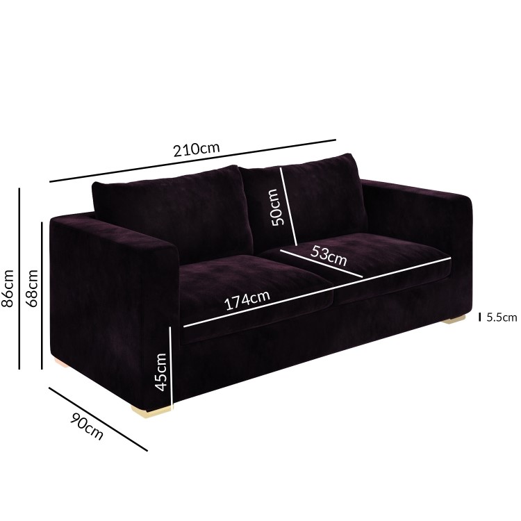 GRADE A1 - 3 Seater Velvet Sofa in Dark Purple Aubergine - Clara