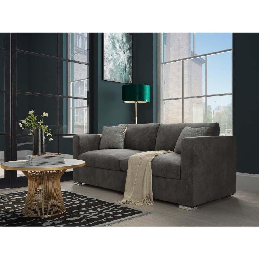GRADE A1 - Clara 3 Seater Sofa in Dark Grey Velvet