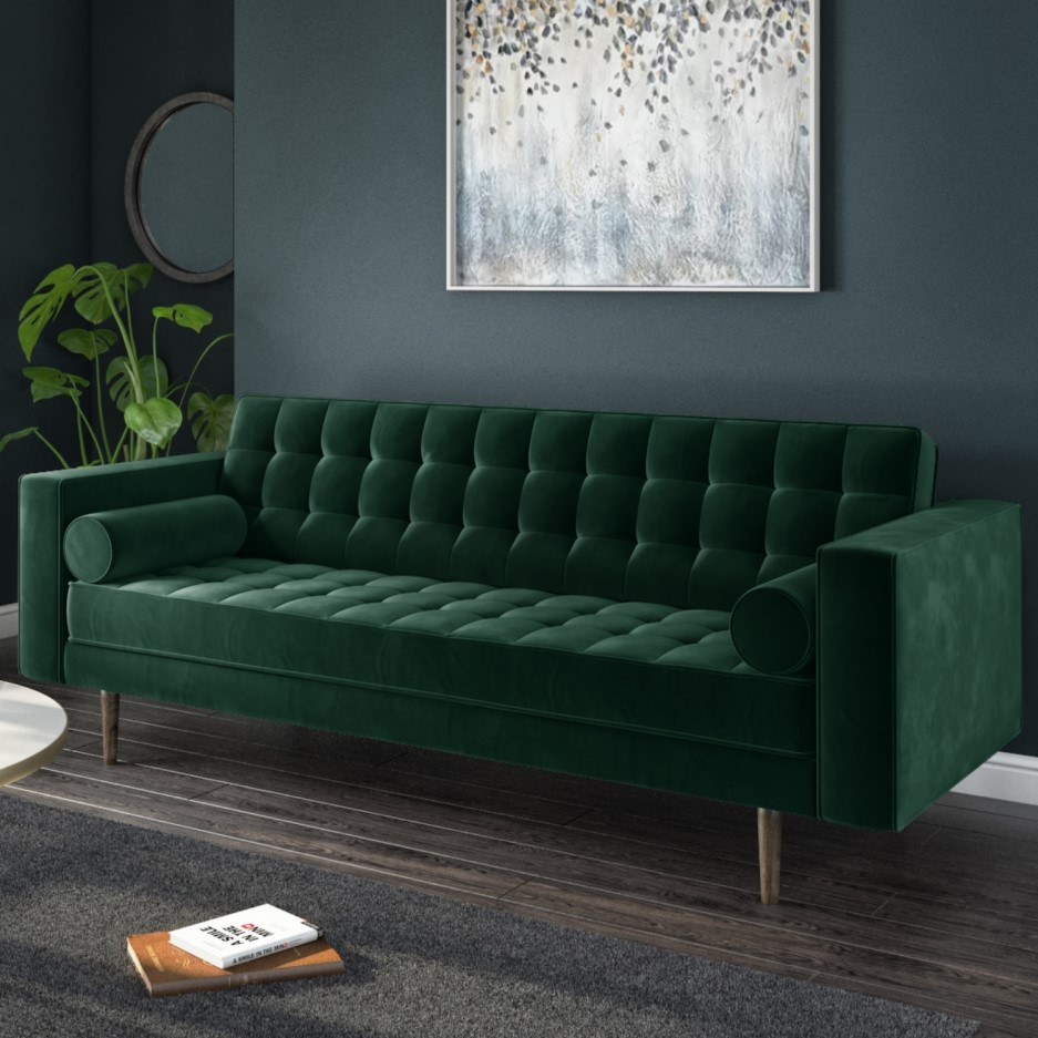 GRADE A1 - Elba 3 Seater Sofa in Dark Green Velvet with Button ...