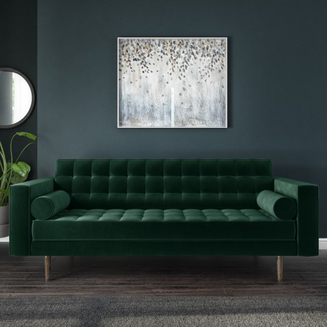 GRADE A1 - Elba 3 Seater Sofa in Dark Green Velvet with Button Detailing & Bolster Cushions