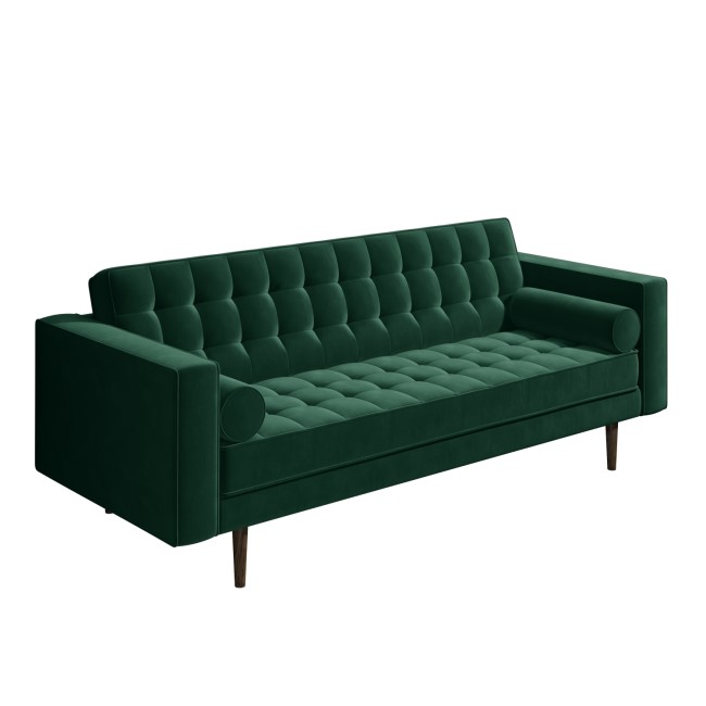 GRADE A1 - Elba 3 Seater Sofa in Dark Green Velvet with Button Detailing & Bolster Cushions