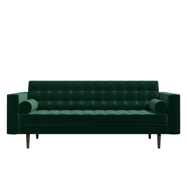 GRADE A1 - Elba 3 Seater Sofa in Dark Green Velvet with Button Detailing & Bolster Cushions