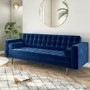GRADE A1 - Buttoned Navy Blue Velvet Sofa - 3 Seater with Cushions - Elba