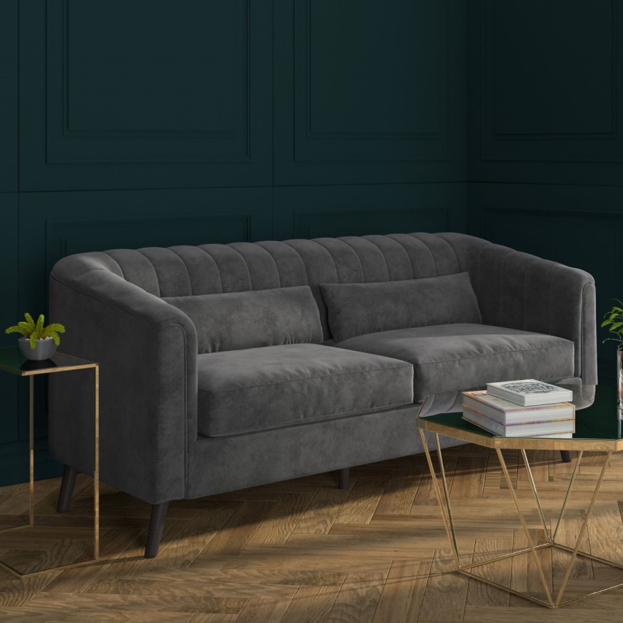 GRADE A2 - Lotti Grey Velvet 3 Seater Sofa with 2 Cushions