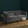GRADE A2 - Lotti Grey Velvet 3 Seater Sofa with 2 Cushions