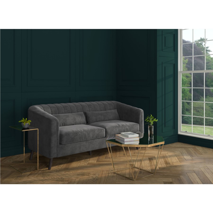 GRADE A2 - Lotti Grey Velvet 3 Seater Sofa with 2 Cushions