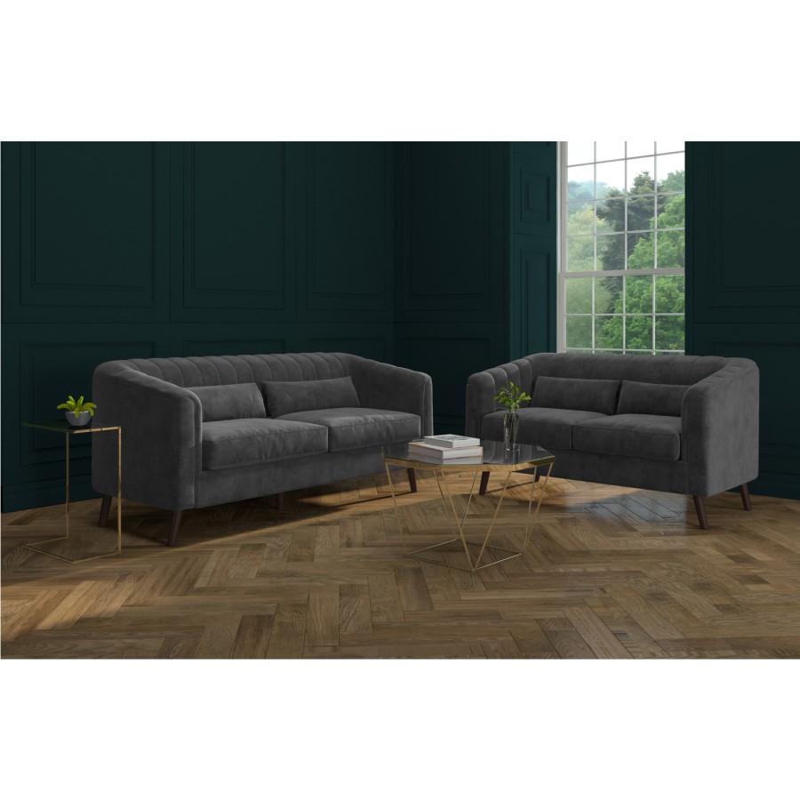 GRADE A2 - Lotti Grey Velvet 3 Seater Sofa with 2 Cushions