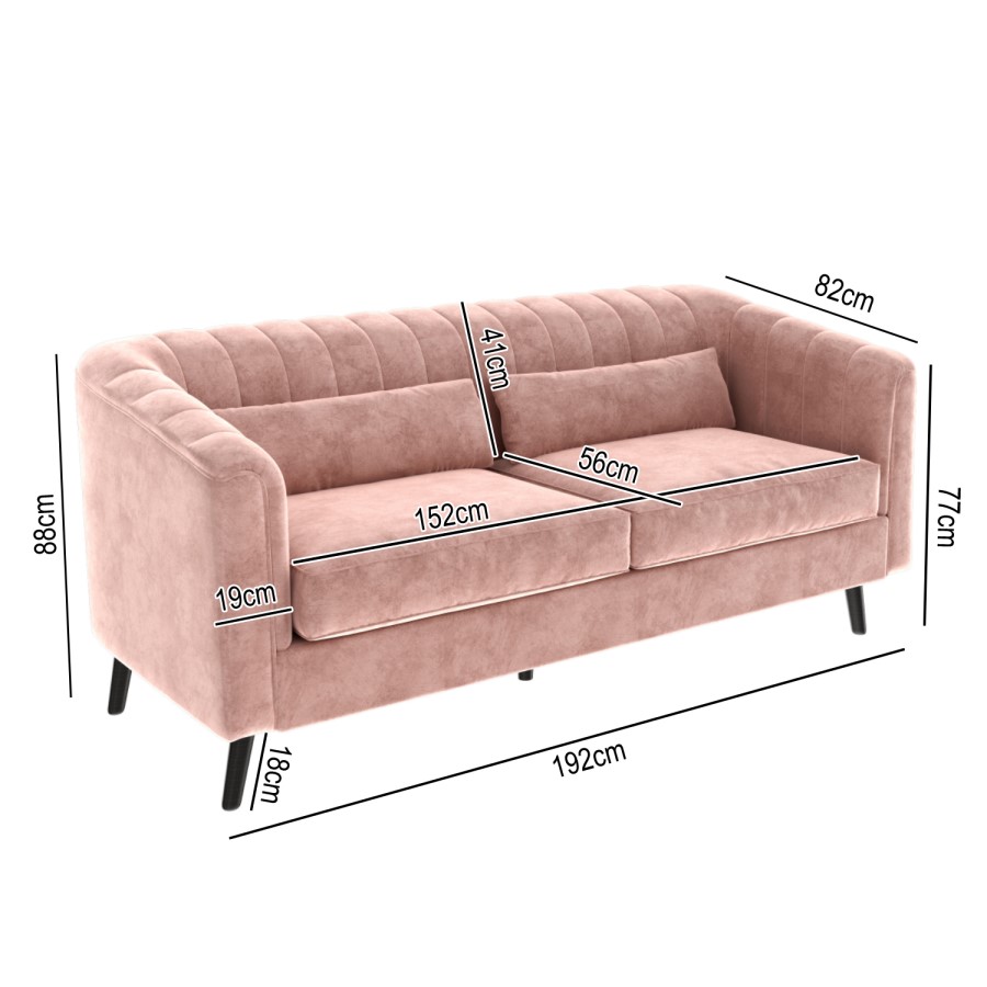 GRADE A1 - Lotti Pink Velvet 3 Seater Sofa with 2 Cushions