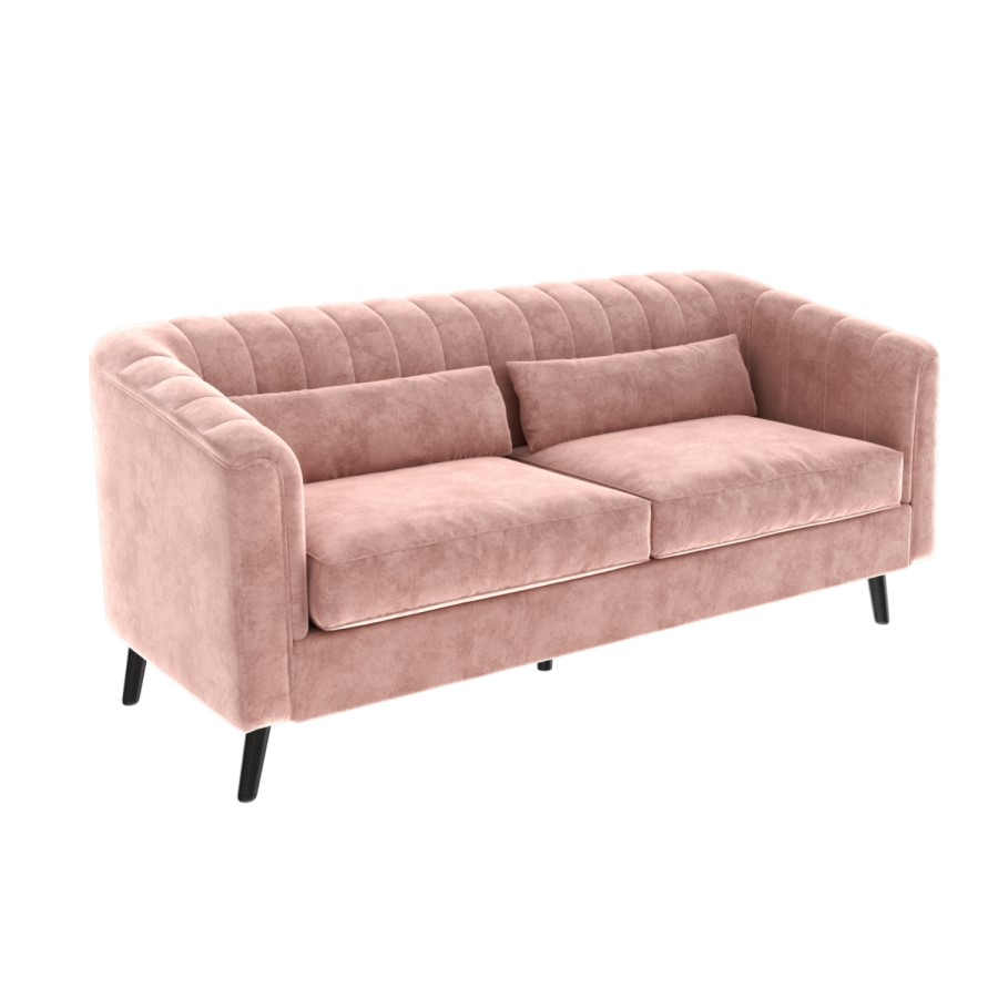 GRADE A1 - Lotti Pink Velvet 3 Seater Sofa with 2 Cushions