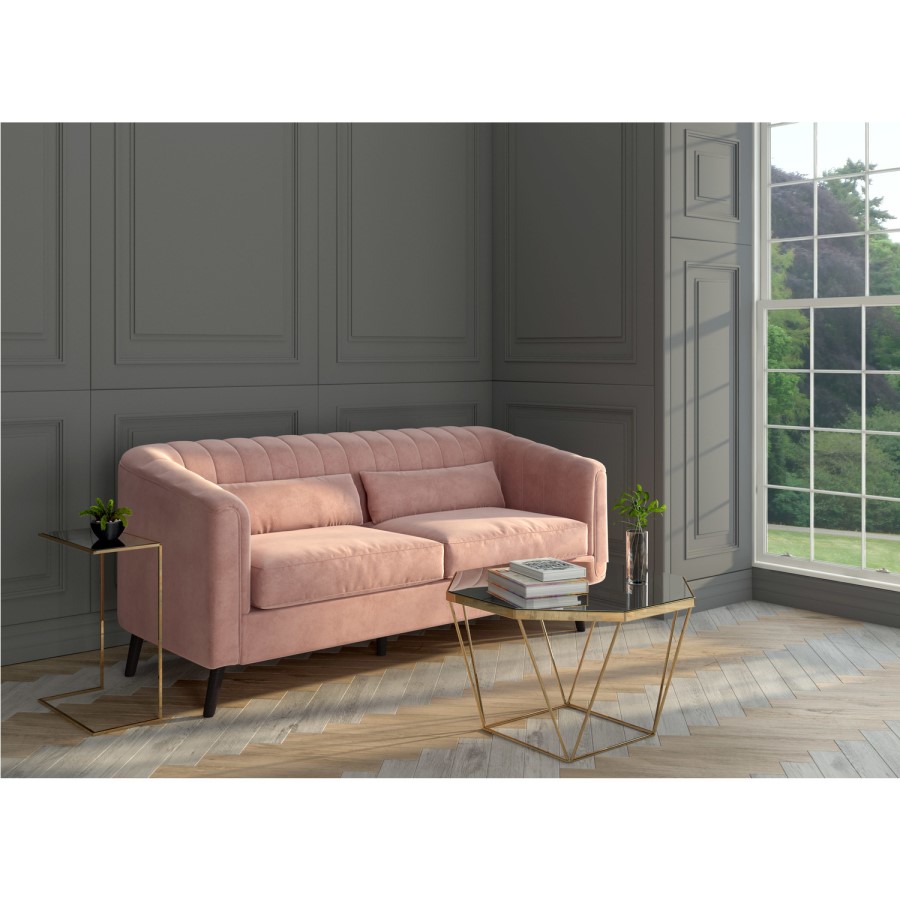 GRADE A1 - Lotti Pink Velvet 3 Seater Sofa with 2 Cushions