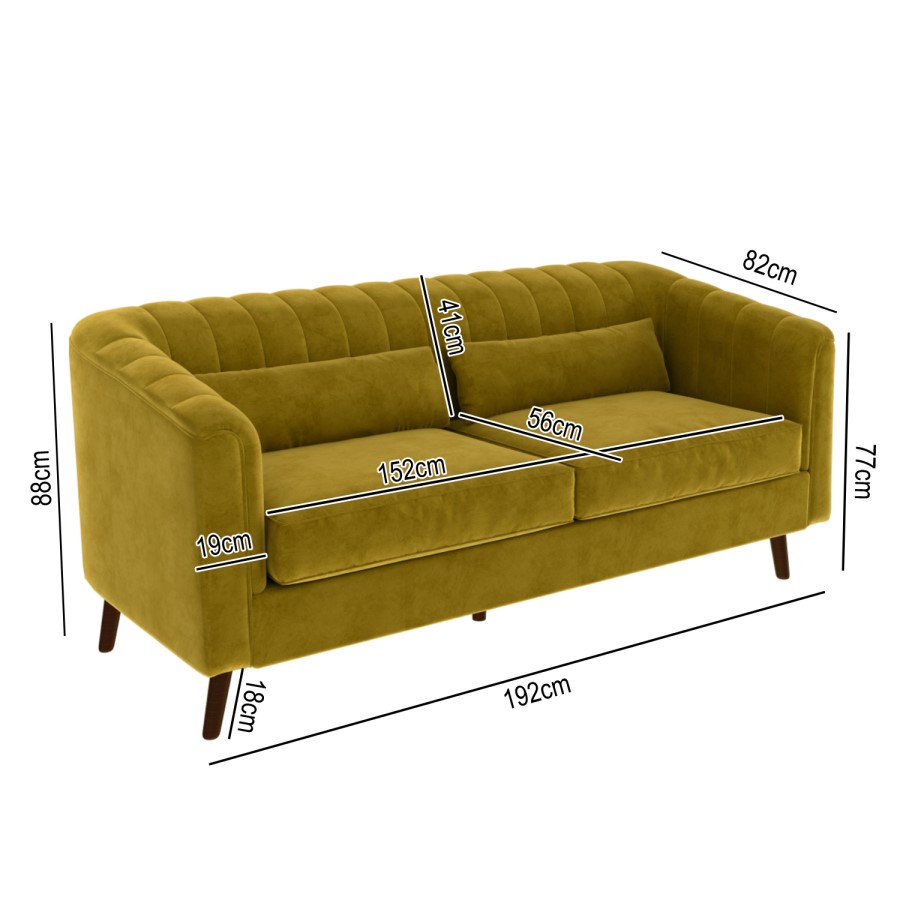 Green Velvet 3 Seater Sofa with Cushions - Lotti