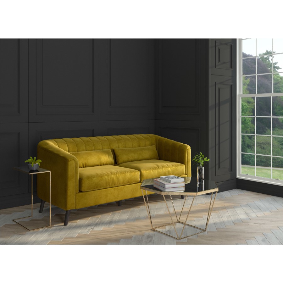 Green Velvet 3 Seater Sofa with Cushions - Lotti