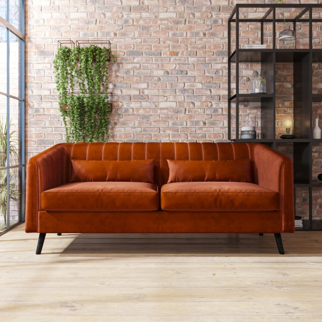 Orange Velvet 3 Seater Sofa - Lotti