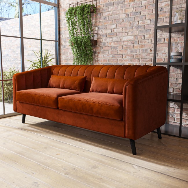 Orange Velvet 3 Seater Sofa - Lotti