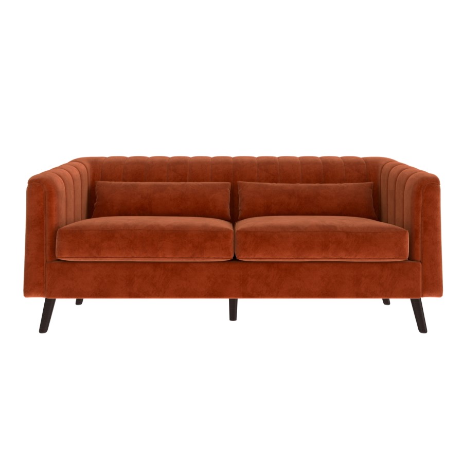 GRADE A1 - Orange Velvet 3 Seater Sofa with Cushions - Mid Century Style - Lotti