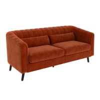 GRADE A1 - Orange Velvet 3 Seater Sofa with Cushions - Mid Century Style - Lotti