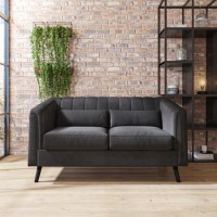 Dark Grey Quilted Velvet 2 Seater Sofa - Lotti