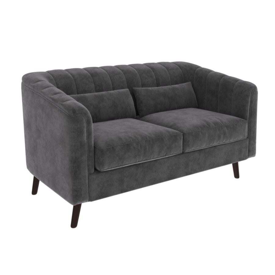 Dark Grey Quilted Velvet 2 Seater Sofa - Lotti