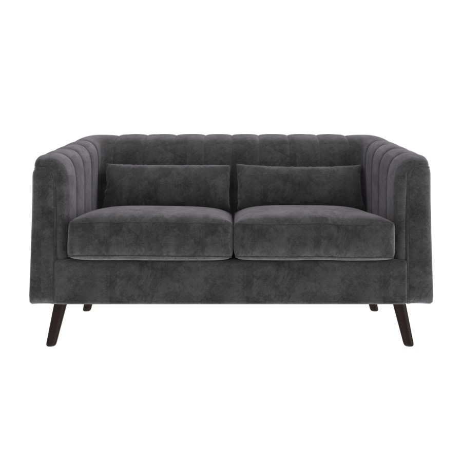 Dark Grey Quilted Velvet 2 Seater Sofa - Lotti