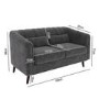 Dark Grey Quilted Velvet 2 Seater Sofa - Lotti