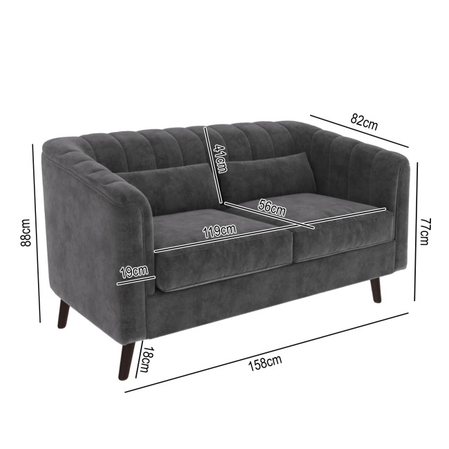 Dark Grey Quilted Velvet 2 Seater Sofa - Lotti