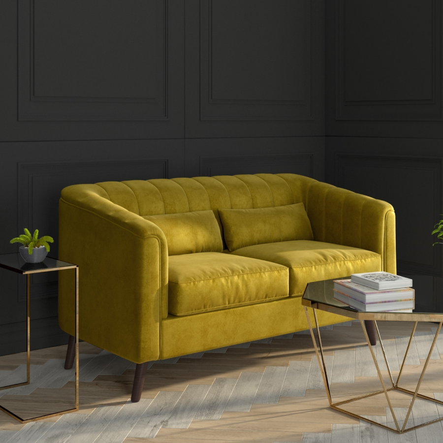 Lotti Green Velvet 2 Seater Sofa with Removable Cushions - Mid Century Style