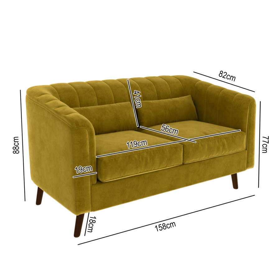 Lotti Green Velvet 2 Seater Sofa with Removable Cushions - Mid Century Style