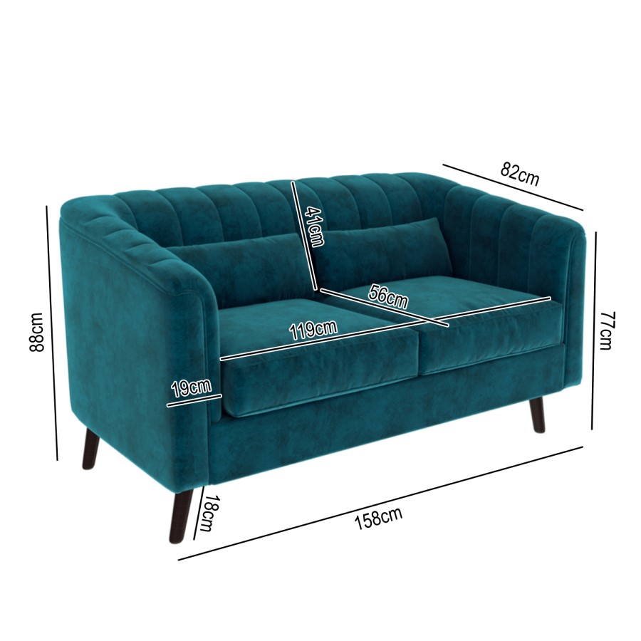 Blue Velvet 2 Seater Sofa - Lotti