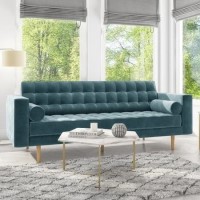 Buttoned Light Blue Sofa 3 Seater with Cushions - Elba