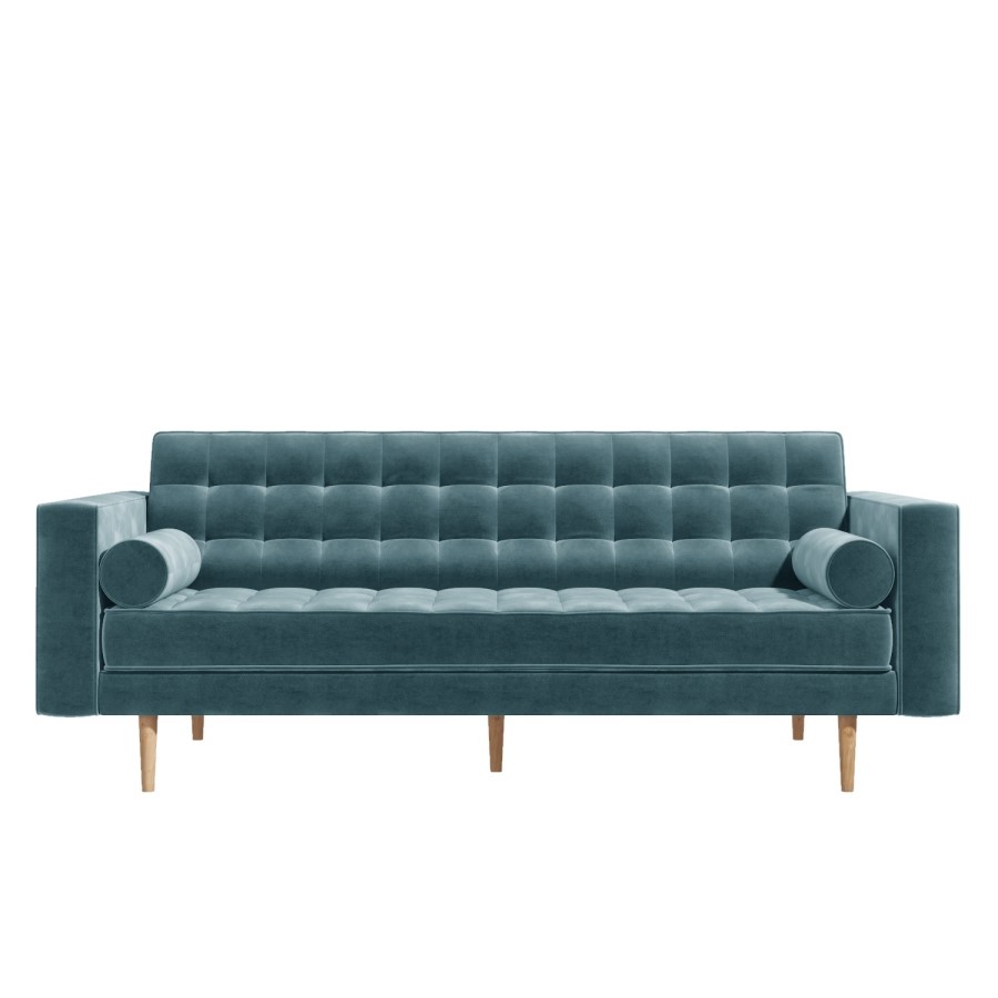 Buttoned Light Blue Sofa 3 Seater with Cushions - Elba