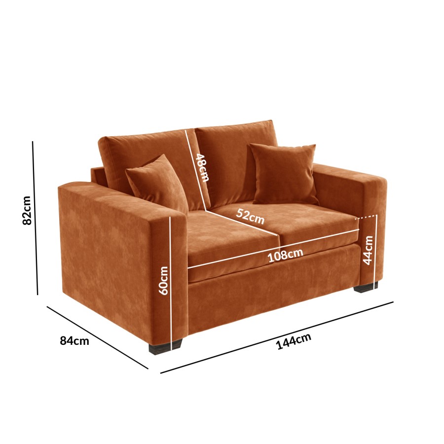 GRADE A2 - Velvet 2 Seater Sofa in Orange with 2 Scatter Cushions - Blair