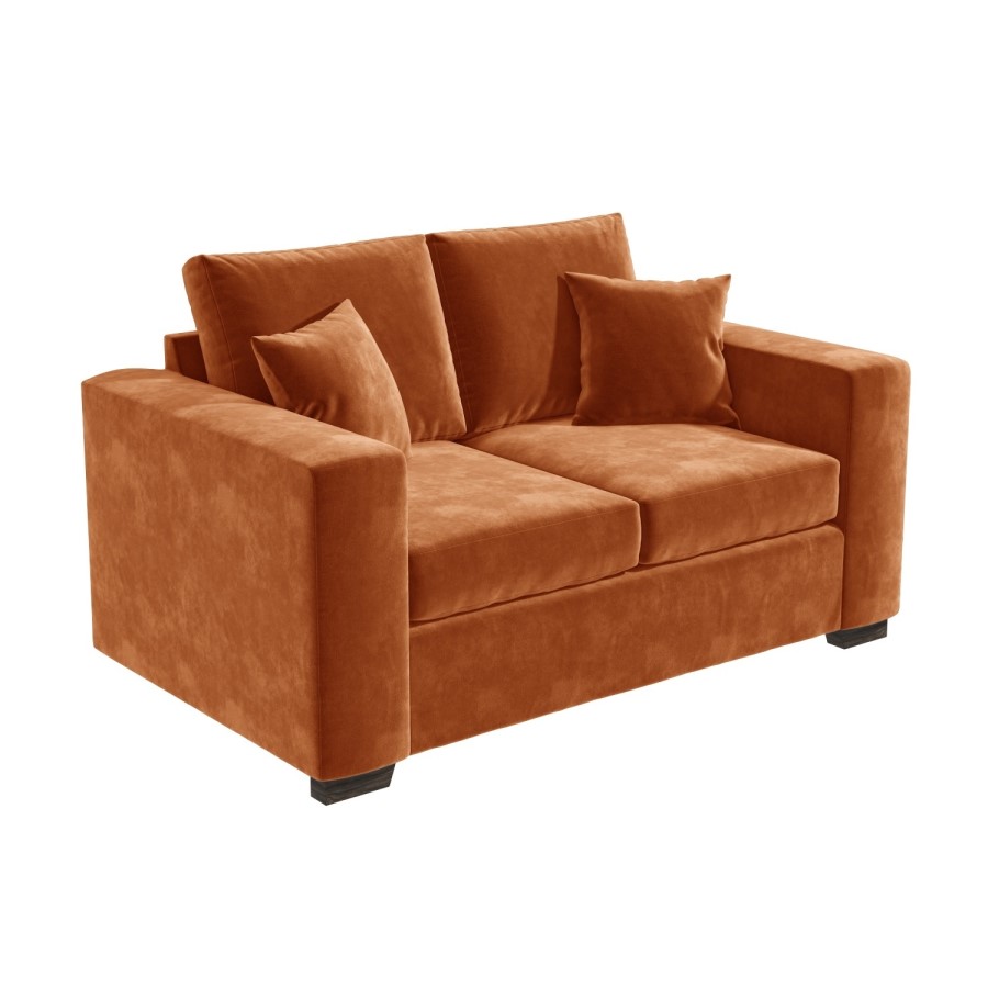 GRADE A2 - Velvet 2 Seater Sofa in Orange with 2 Scatter Cushions - Blair