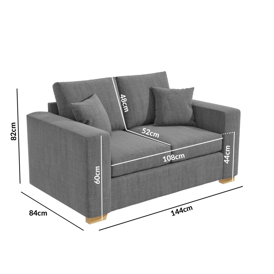Grey Fabric 2 Seater Sofa with Cushions - Blair