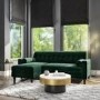 GRADE A1 - Left Hand Facing Dark Green Velvet Corner Sofa with Bolster Cushions - Seats 3 - Idris