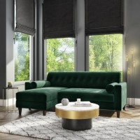 GRADE A1 - Left Hand Facing Dark Green Velvet Corner Sofa with Bolster Cushions - Seats 3 - Idris