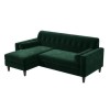 Green Velvet Left Hand 3 Seater Small Corner Sofa - Idris