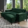 GRADE A1 - Left Hand Facing Dark Green Velvet Corner Sofa with Bolster Cushions - Seats 3 - Idris