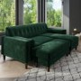 GRADE A2 - Green 3 Seater L Shaped Sofa in Velvet - Left Hand Facing - Idris