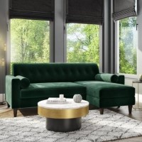 GRADE A2 - Dark Green Velvet Corner Sofa with Bolster Cushions - Seats 3 - Idris